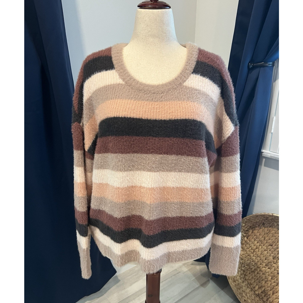 TORRID Pullover Sweater Women Size 1 Multicolor Stripe Opulent Soft Eyelash Yarn